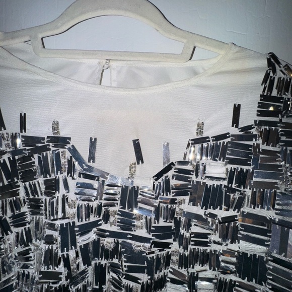 Worn once - ASOS Silver Sequin Long Sleeve Party Disco Dance Dress - Picture 2 of 12